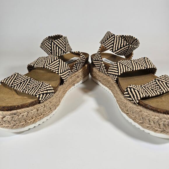 L Steve Madden Kimmie Flatform Espadrille Sandals Black Tan Womens Size 9 Jute - Picture 5 of 10